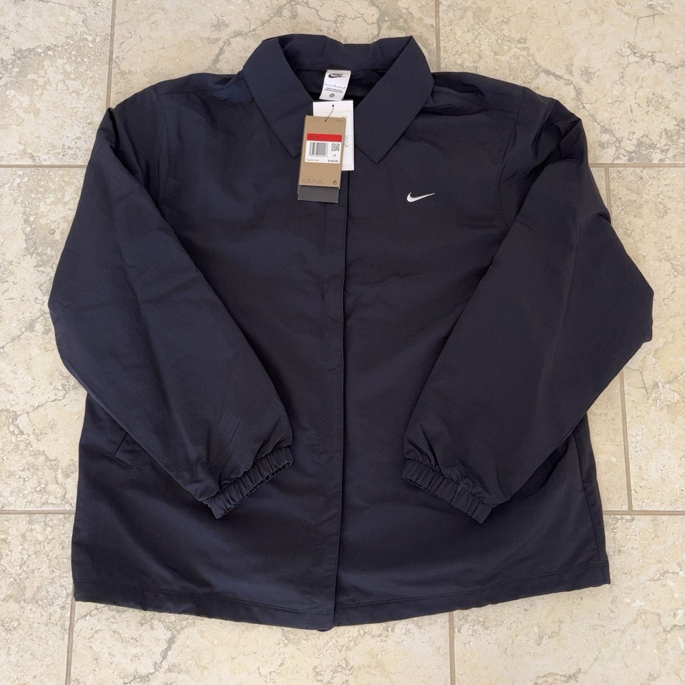 New Nike Women Large Oversized Coach Jacket Embroidered Swoosh FV7560-010
